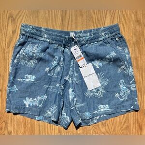 Tommy Bahama Hula Hut Easy Short Chambray Tropical Hula Girl Print Linen NWT S/P